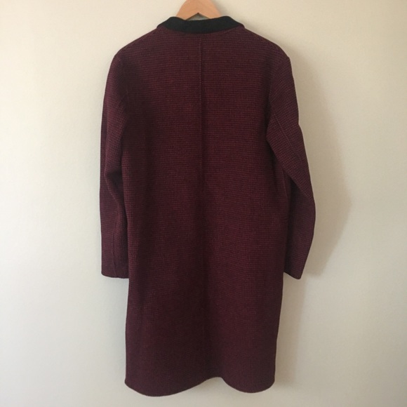 SANDRO Claret Felt Wool Houndstooth Long Coat Red/Black - Picture 5 of 10